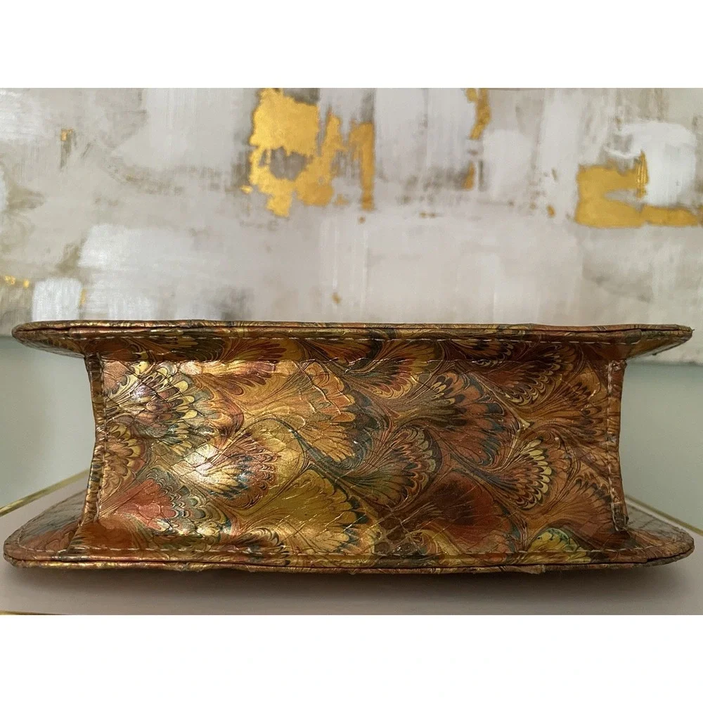 VTG J Renee Gold Metallic Marbled Peacock Print Snakeskin Shoulder Bag/Purse.